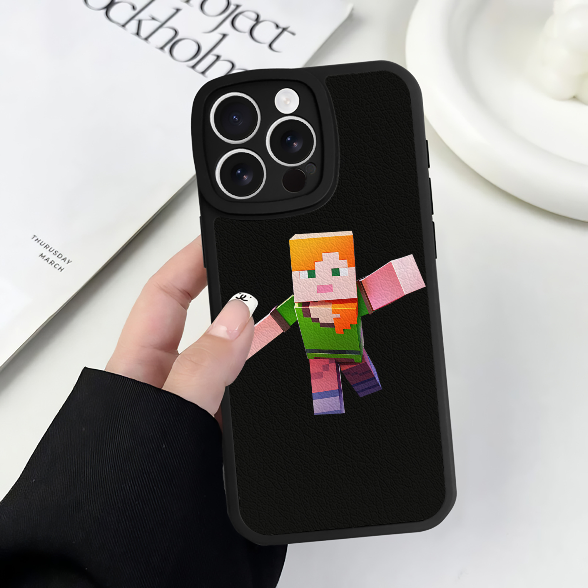 （画像用） マインクラフト ブロックの世界 Minecraft MC Block world 【iPhone 16シリーズ対応】シリコンスマホケース（レザー調） 材質：シリコン